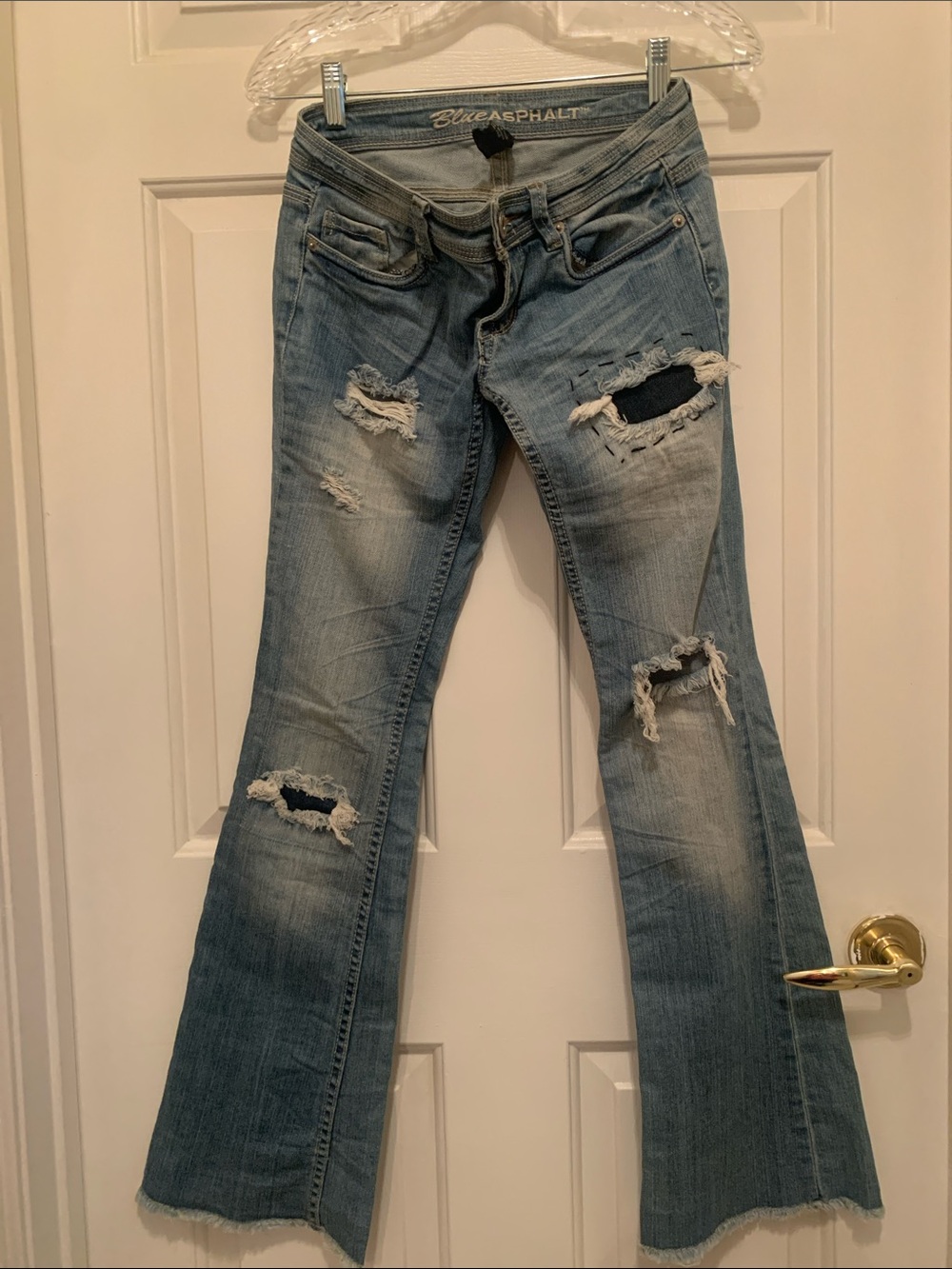 Blue Asphalt Women's Distressed Light Blue Bootcut Jeans